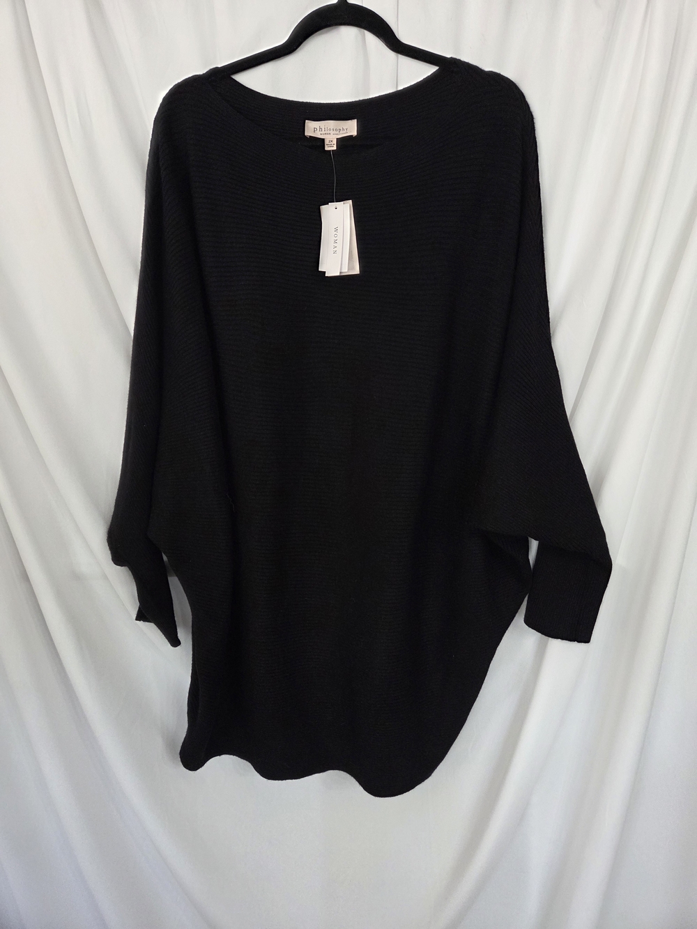 Philosophy Black Ribbed Boatneck Dolman Sweater NWT Plus Size 2X